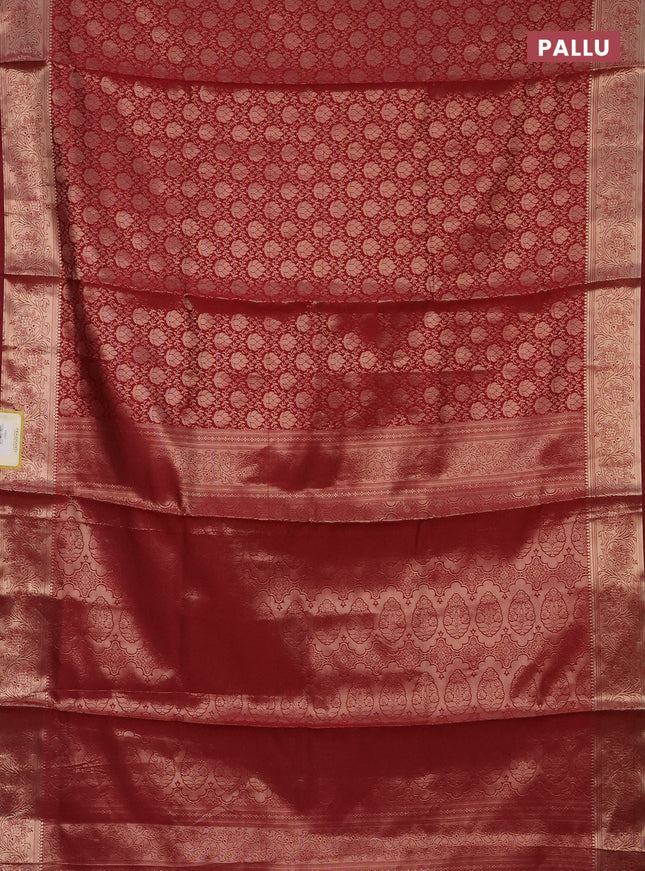 Semi soft silk saree maroon with allover zari woven brocade weaves -Without blouse