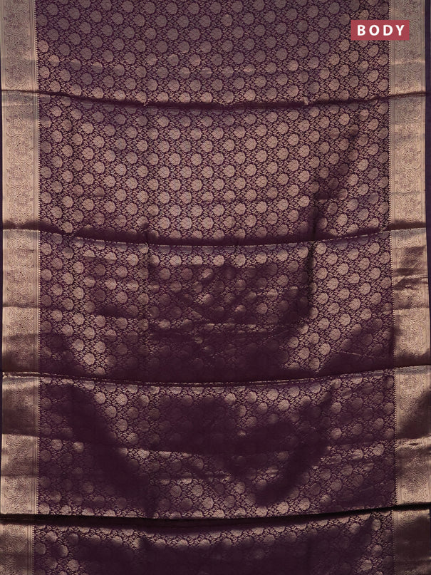 Semi soft silk saree deep purple with allover zari woven brocade weaves -Without blouse