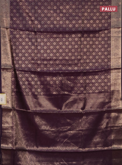 Semi soft silk saree deep purple with allover zari woven brocade weaves -Without blouse
