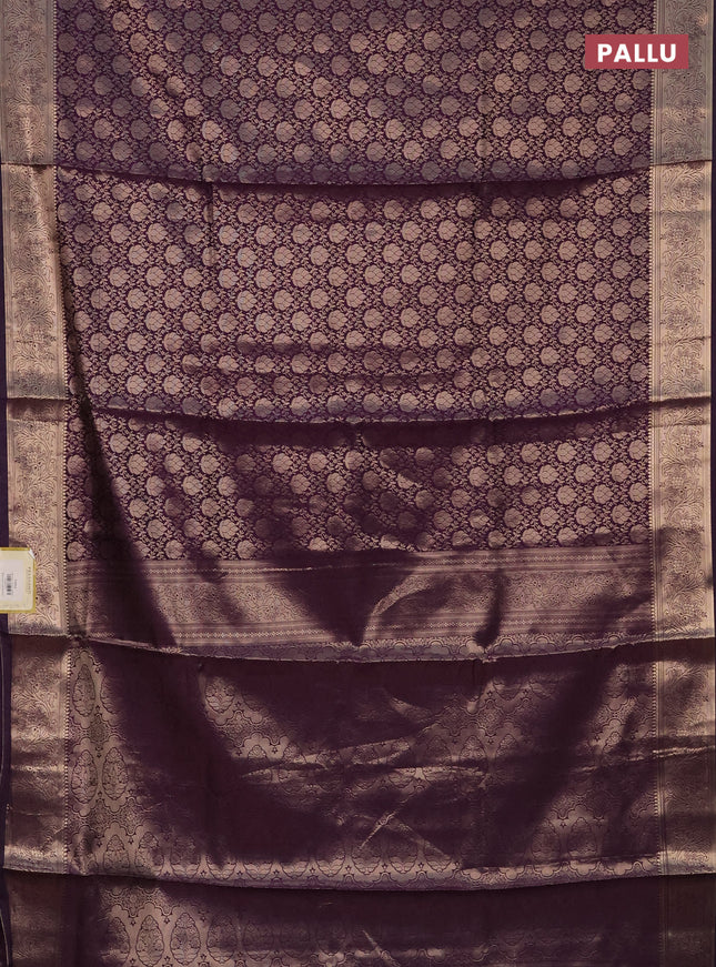 Semi soft silk saree deep purple with allover zari woven brocade weaves -Without blouse