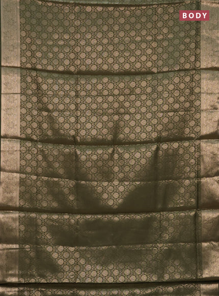Semi soft silk saree sap green with allover zari woven brocade weaves -Without blouse