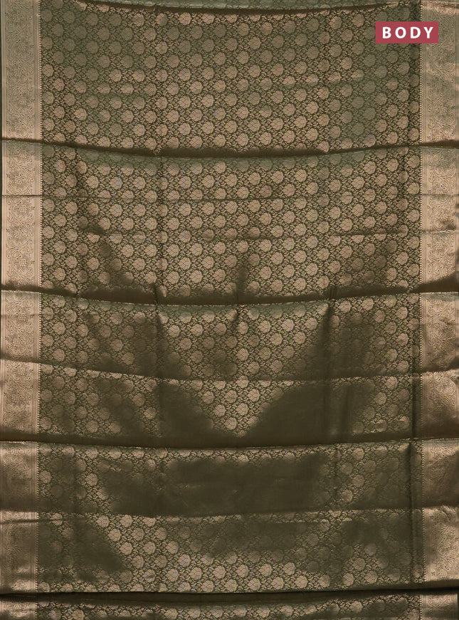 Semi soft silk saree sap green with allover zari woven brocade weaves -Without blouse