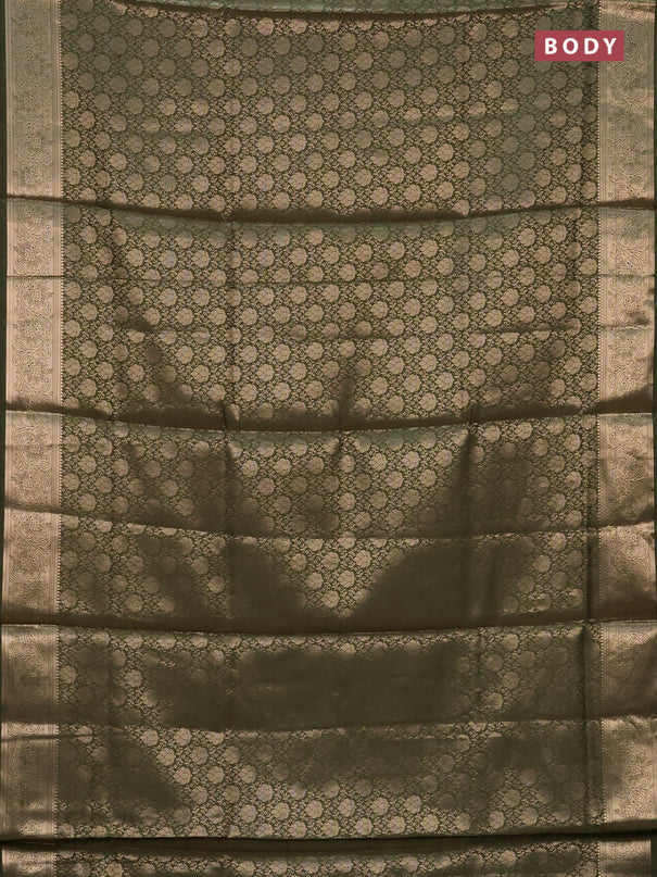 Semi soft silk saree sap green with allover zari woven brocade weaves -Without blouse