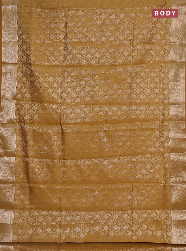 Semi soft silk saree mustard yellow with allover zari woven brocade weaves -Without blouse
