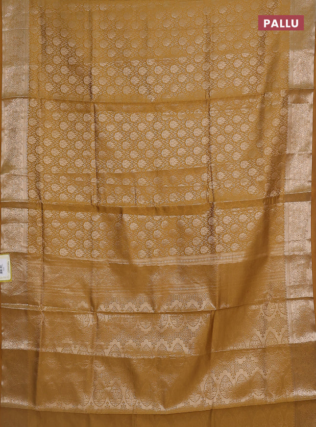 Semi soft silk saree mustard yellow with allover zari woven brocade weaves -Without blouse