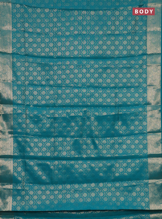 Semi soft silk saree teal blue with allover zari woven brocade weaves -Without blouse