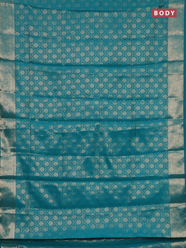 Semi soft silk saree teal blue with allover zari woven brocade weaves -Without blouse