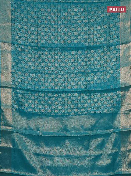 Semi soft silk saree teal blue with allover zari woven brocade weaves -Without blouse