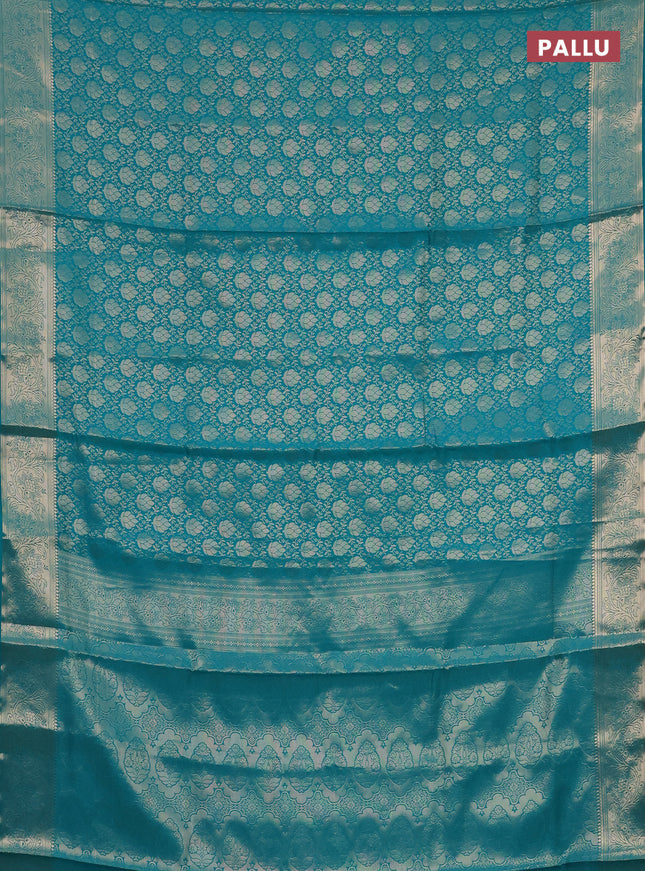 Semi soft silk saree teal blue with allover zari woven brocade weaves -Without blouse