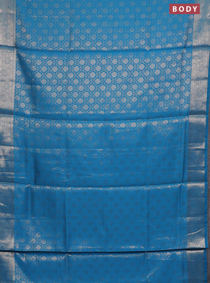Semi soft silk saree cs blue with allover zari woven brocade weaves -Without blouse