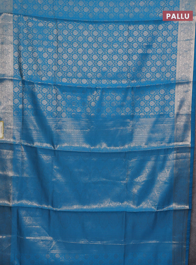 Semi soft silk saree cs blue with allover zari woven brocade weaves -Without blouse