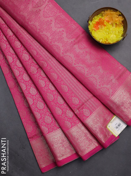 Semi soft silk saree pink with allover zari woven brocade weaves -Without blouse