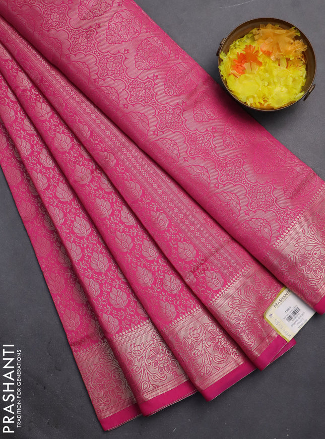 Semi soft silk saree pink with allover zari woven brocade weaves -Without blouse