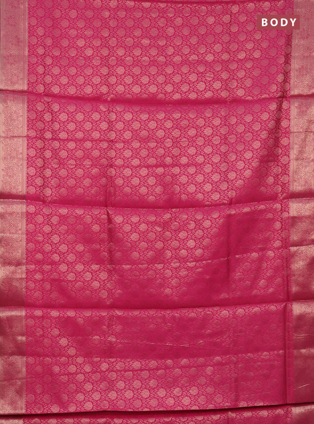 Semi soft silk saree pink with allover zari woven brocade weaves -Without blouse