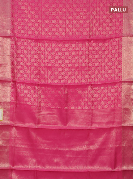 Semi soft silk saree pink with allover zari woven brocade weaves -Without blouse