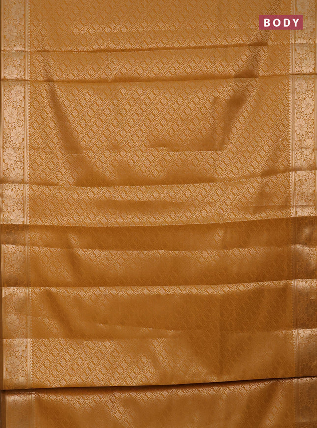 Semi soft silk saree mustard yellow with allover zari woven brocade weaves -Without blouse