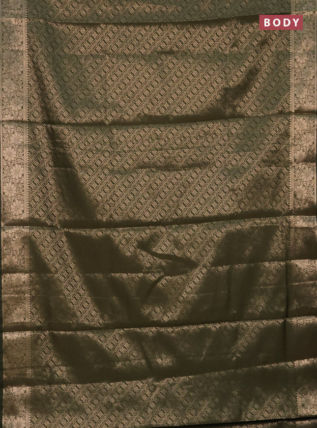 Semi soft silk saree sap green with allover zari woven brocade weaves -Without blouse