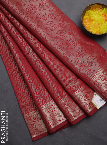 Semi soft silk saree maroon with allover zari woven brocade weaves -Without blouse