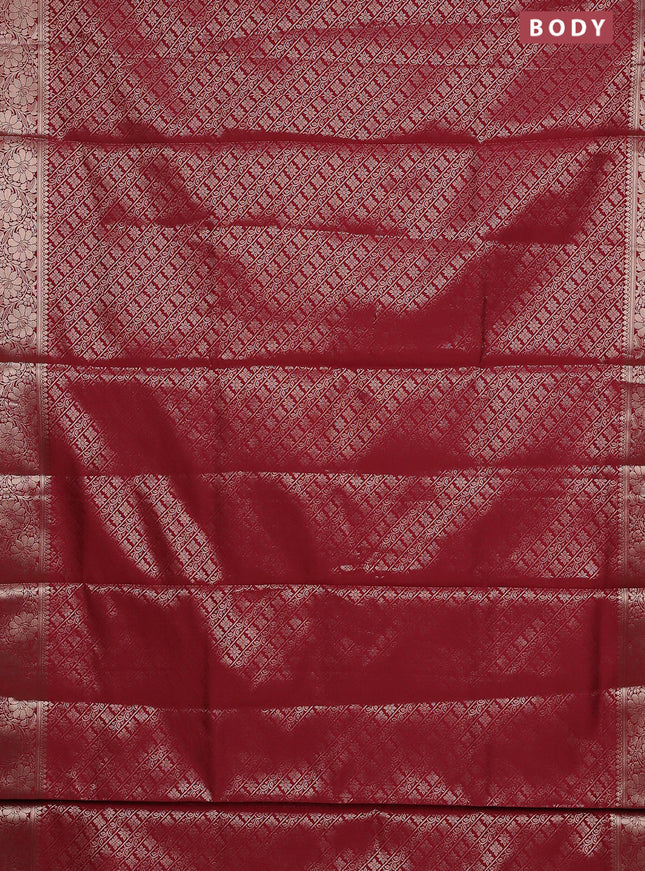 Semi soft silk saree maroon with allover zari woven brocade weaves -Without blouse