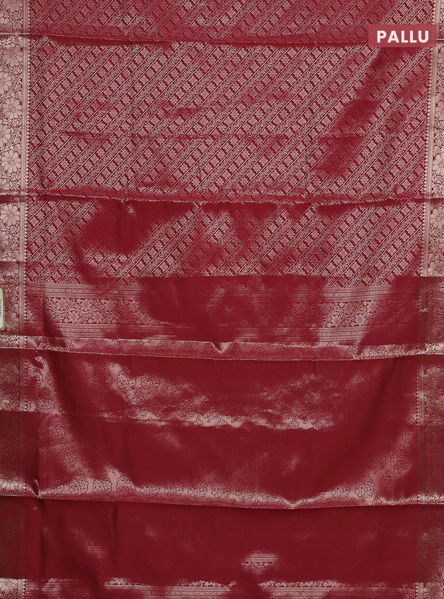 Semi soft silk saree maroon with allover zari woven brocade weaves -Without blouse
