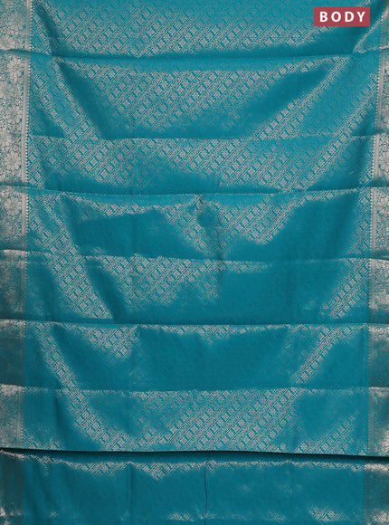 Semi soft silk saree teal blue with allover zari woven brocade weaves -Without blouse