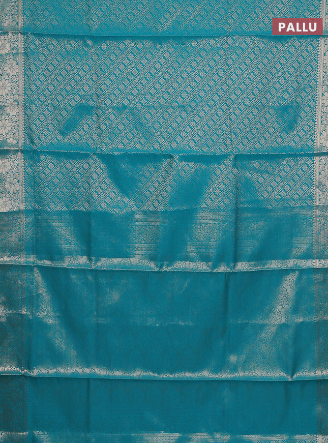 Semi soft silk saree teal blue with allover zari woven brocade weaves -Without blouse