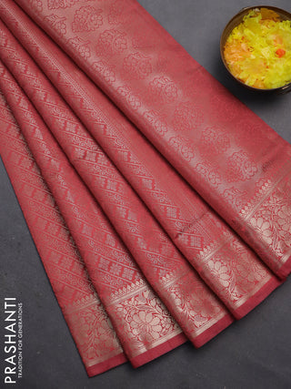Semi soft silk saree peach shade with allover zari woven brocade weaves -Without blouse