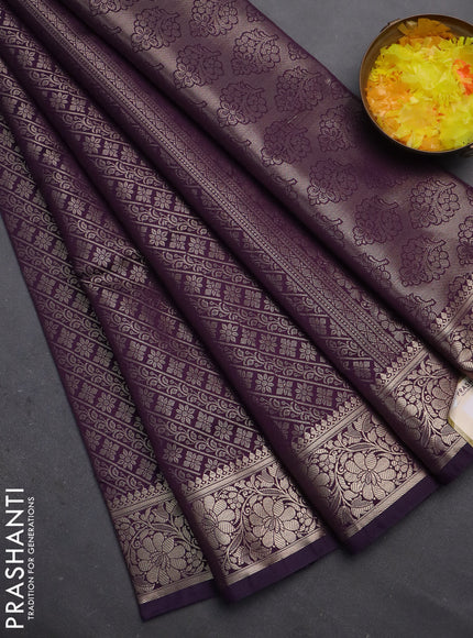 Semi soft silk saree deep purple with allover zari woven brocade weaves -Without blouse