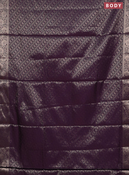 Semi soft silk saree deep purple with allover zari woven brocade weaves -Without blouse