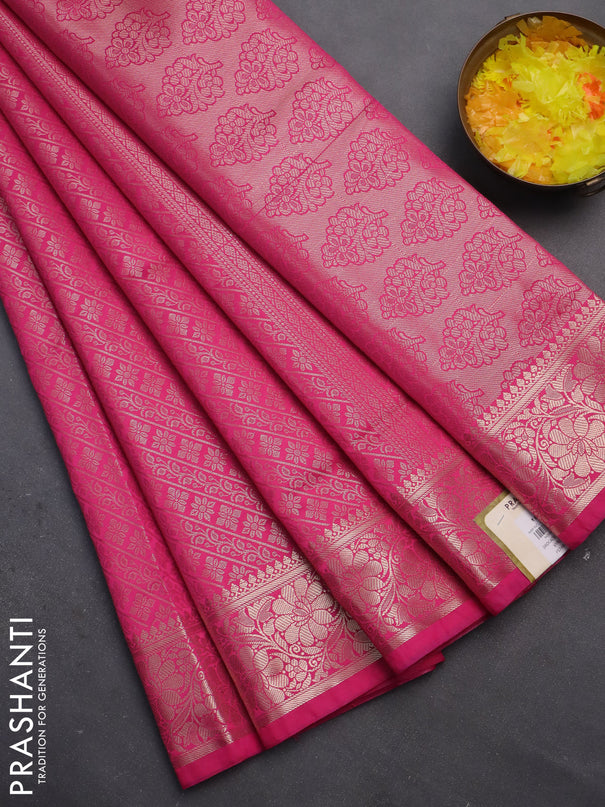 Semi soft silk saree pink with allover zari woven brocade weaves -Without blouse