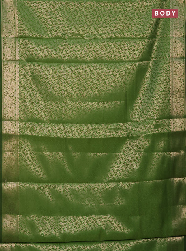 Semi soft silk saree green with allover zari woven brocade weaves -Without blouse