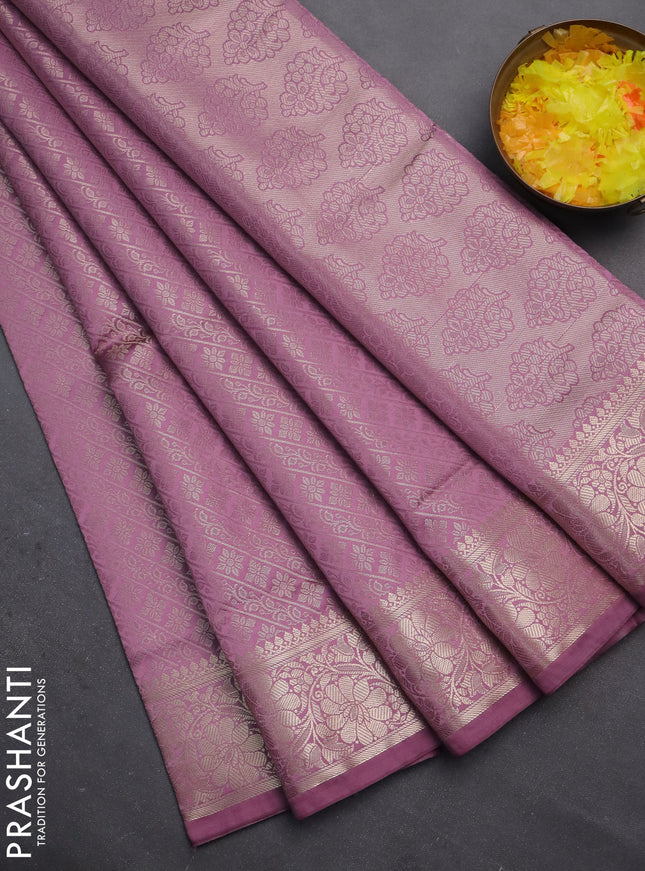 Semi soft silk saree mild purple with allover zari woven brocade weaves -Without blouse