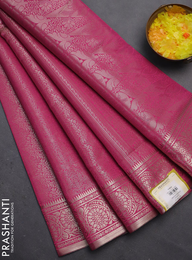 Semi soft silk saree pink with allover zari woven brocade weaves -Without blouse