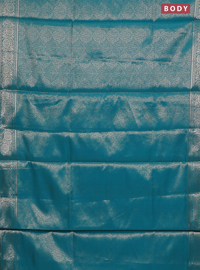 Semi soft silk saree teal blue with allover zari woven brocade weaves -Without blouse