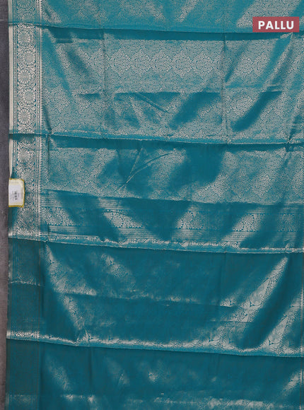 Semi soft silk saree teal blue with allover zari woven brocade weaves -Without blouse