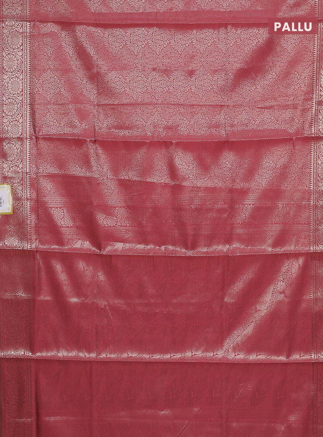 Semi soft silk saree peach shade with allover zari woven brocade weaves -Without blouse