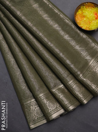 Semi soft silk saree sap green with allover zari woven brocade weaves -Without blouse