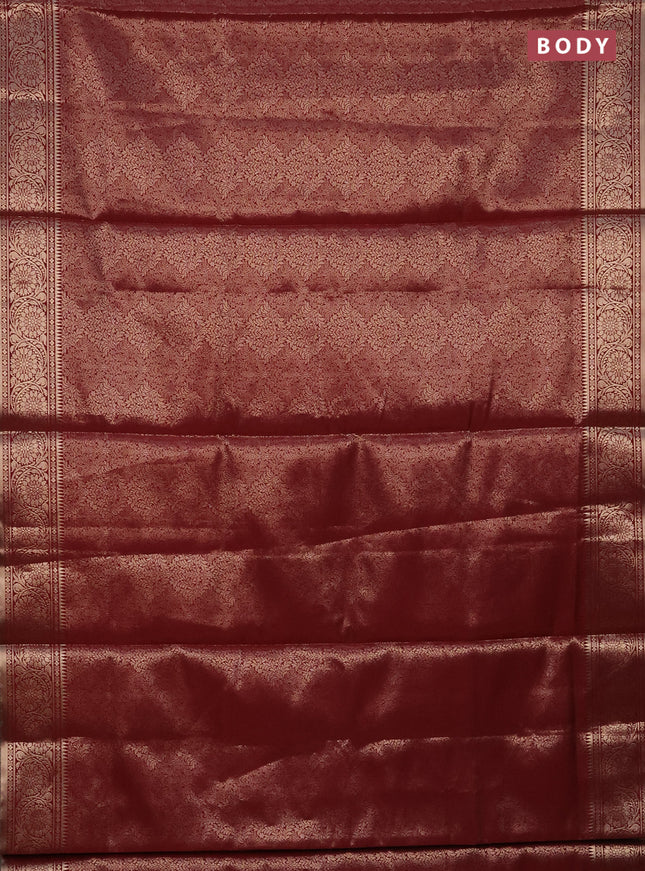 Semi soft silk saree maroon with allover zari woven brocade weaves -Without blouse