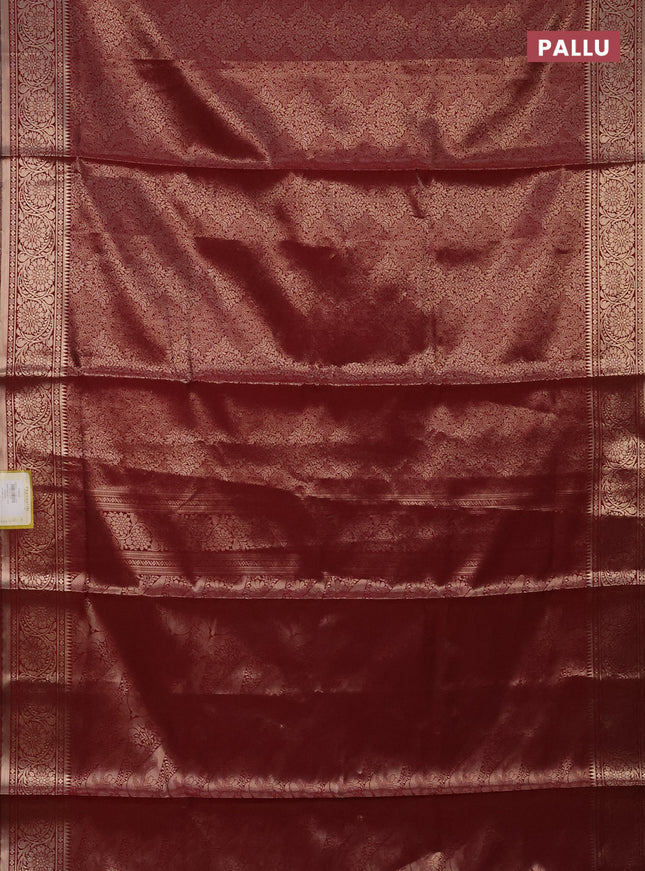 Semi soft silk saree maroon with allover zari woven brocade weaves -Without blouse