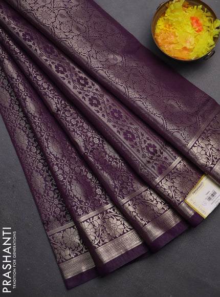 Semi soft silk saree deep purple with allover zari woven brocade weaves -Without blouse