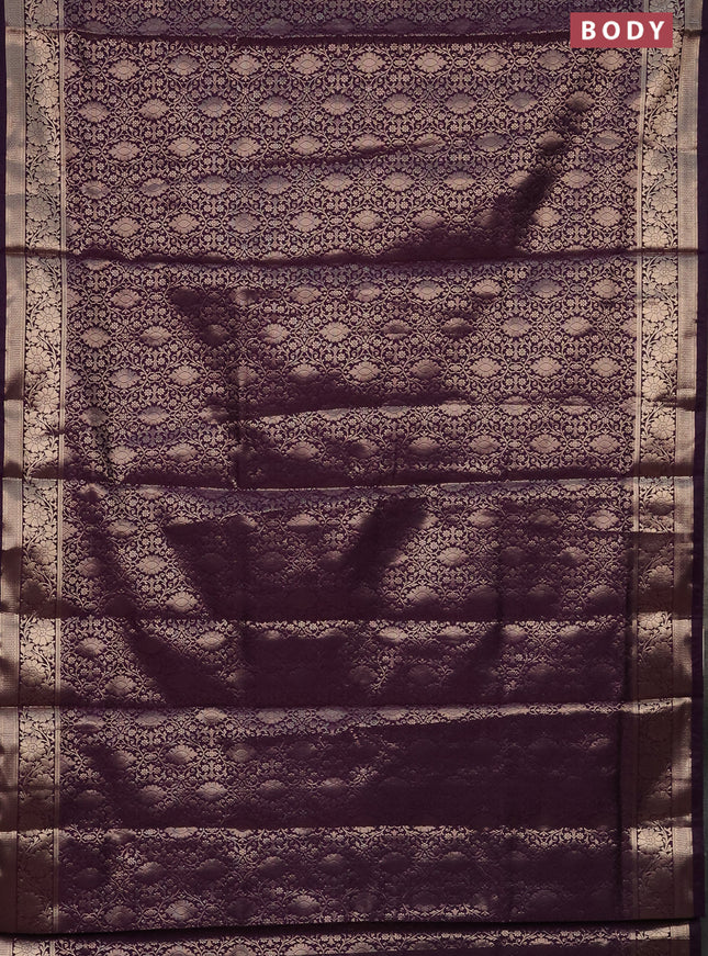 Semi soft silk saree deep purple with allover zari woven brocade weaves -Without blouse