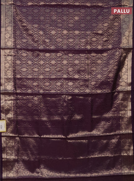 Semi soft silk saree deep purple with allover zari woven brocade weaves -Without blouse