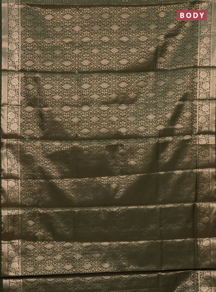 Semi soft silk saree sap green with allover zari woven brocade weaves -Without blouse