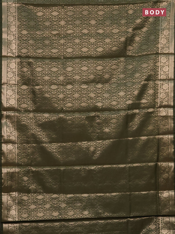 Semi soft silk saree sap green with allover zari woven brocade weaves -Without blouse