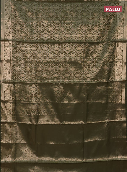 Semi soft silk saree sap green with allover zari woven brocade weaves -Without blouse