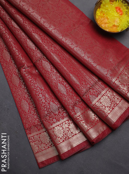 Semi soft silk saree maroon with allover zari woven brocade weaves -Without blouse