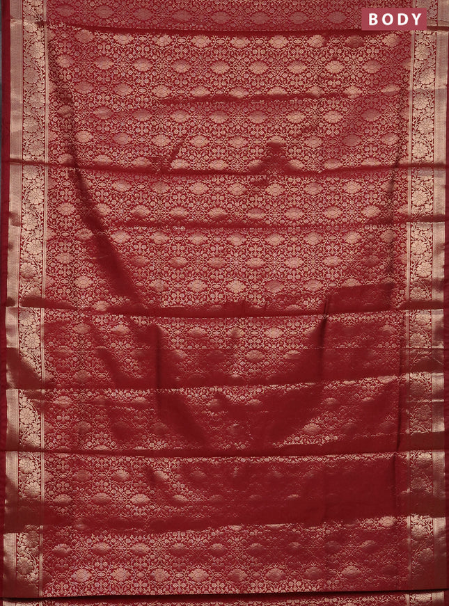 Semi soft silk saree maroon with allover zari woven brocade weaves -Without blouse