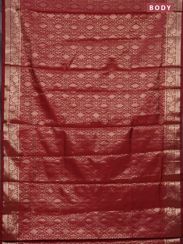 Semi soft silk saree maroon with allover zari woven brocade weaves -Without blouse