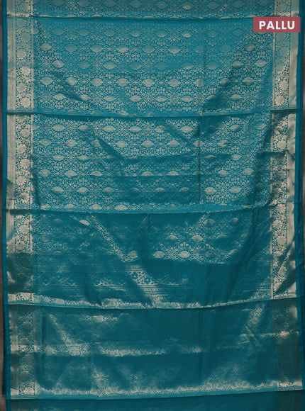 Semi soft silk saree teal blue with allover zari woven brocade weaves -Without blouse