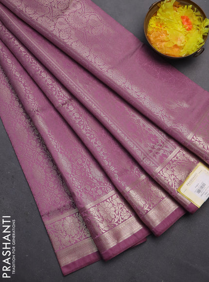 Semi soft silk saree mild purple with allover zari woven brocade weaves -Without blouse